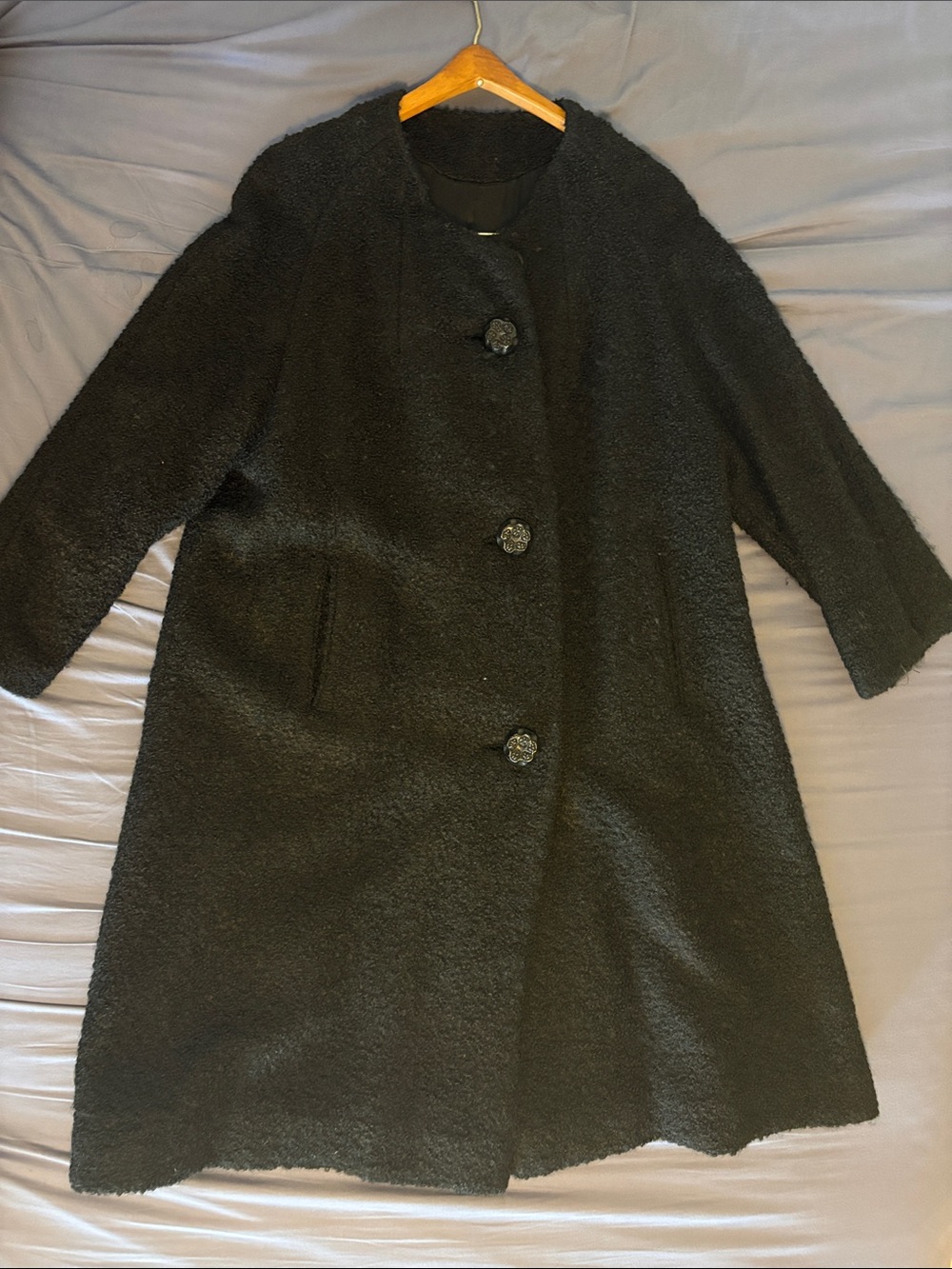 Women's Black Bouclé Button-Front Coat